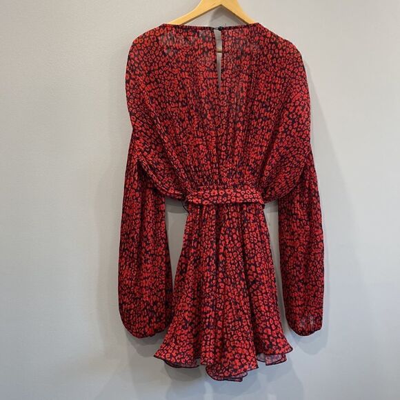 Lulus Camile Black and Red Leopard Print Pleated Romper Sz S - Picture 14 of 16